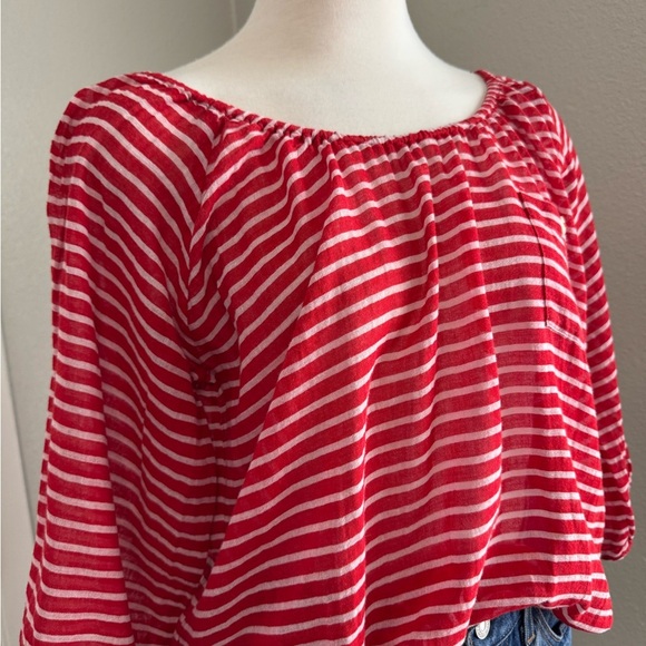 J. Crew Red & White Sailor Striped Knit Peasant Top Size XS - Picture 3 of 7